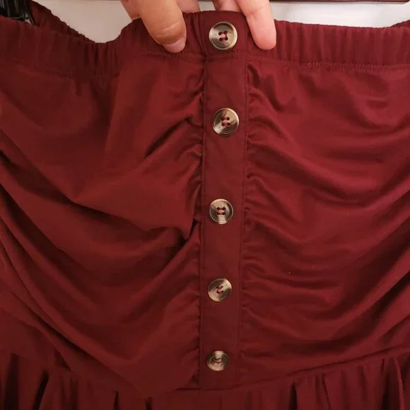 Woman Burgundy Stretchy Cute Tube Top Jumpsuit - Picture 6 of 8